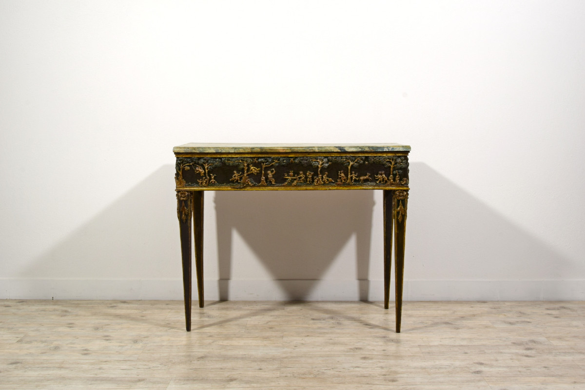 Console en bois laqué et doré à la mecca, Toscane, époque néoclassique, fin du XVIIIᵉ siècle-photo-4