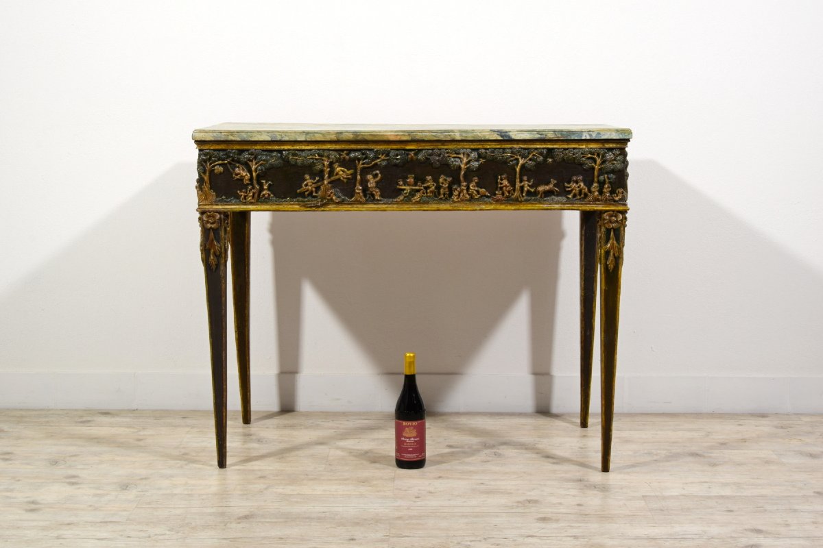 Console en bois laqué et doré à la mecca, Toscane, époque néoclassique, fin du XVIIIᵉ siècle-photo-1