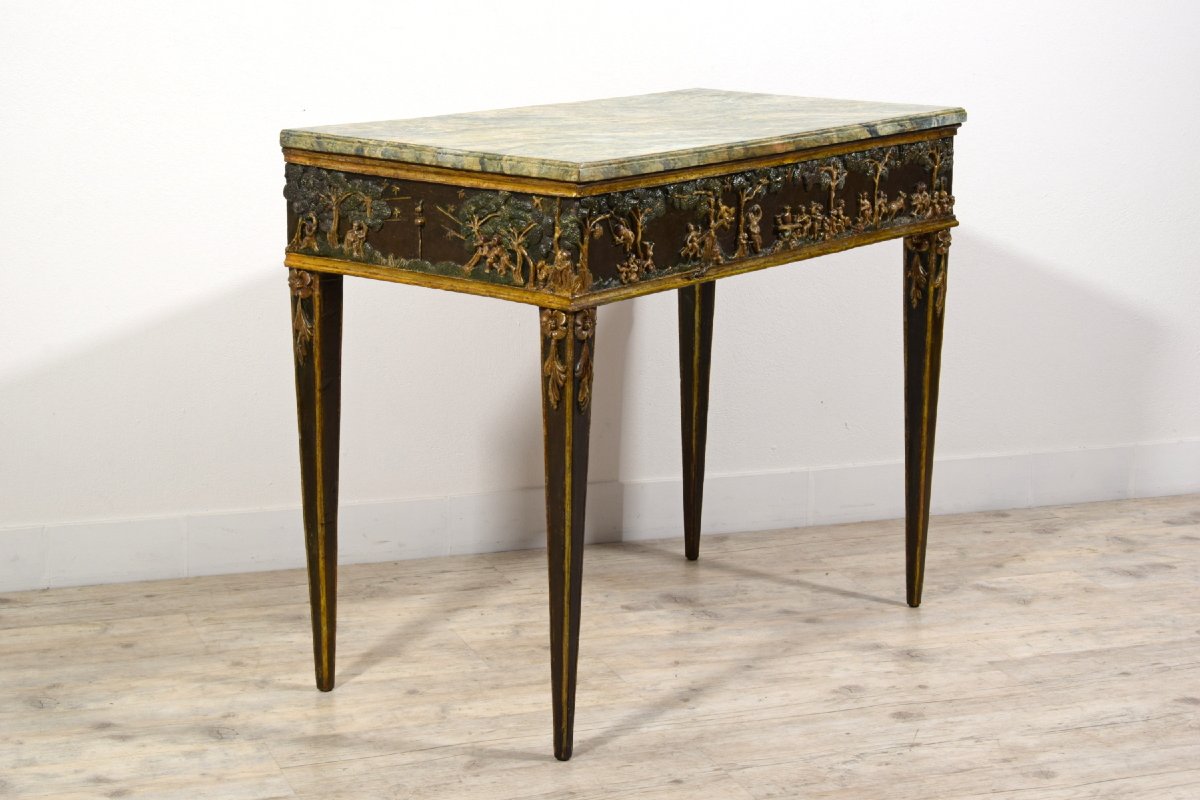 Console en bois laqué et doré à la mecca, Toscane, époque néoclassique, fin du XVIIIᵉ siècle-photo-2