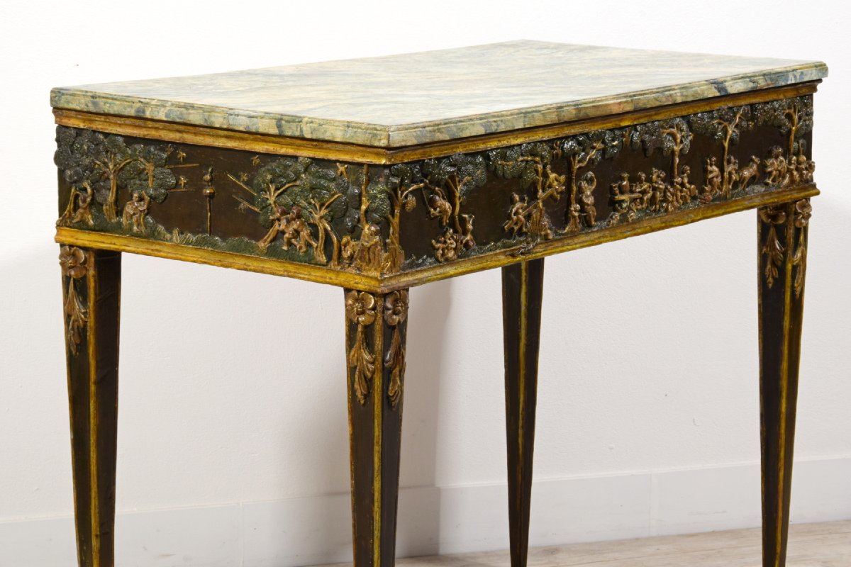 Console en bois laqué et doré à la mecca, Toscane, époque néoclassique, fin du XVIIIᵉ siècle-photo-3
