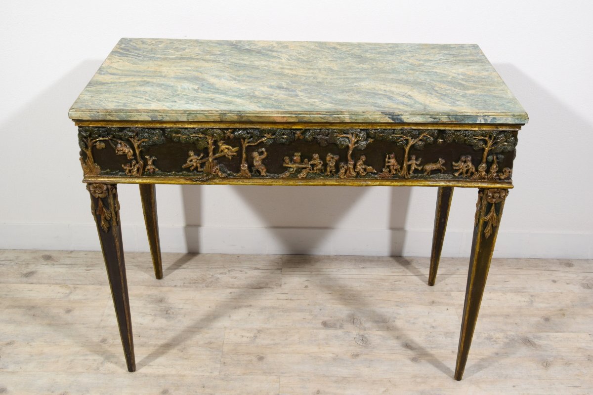 Console en bois laqué et doré à la mecca, Toscane, époque néoclassique, fin du XVIIIᵉ siècle-photo-4