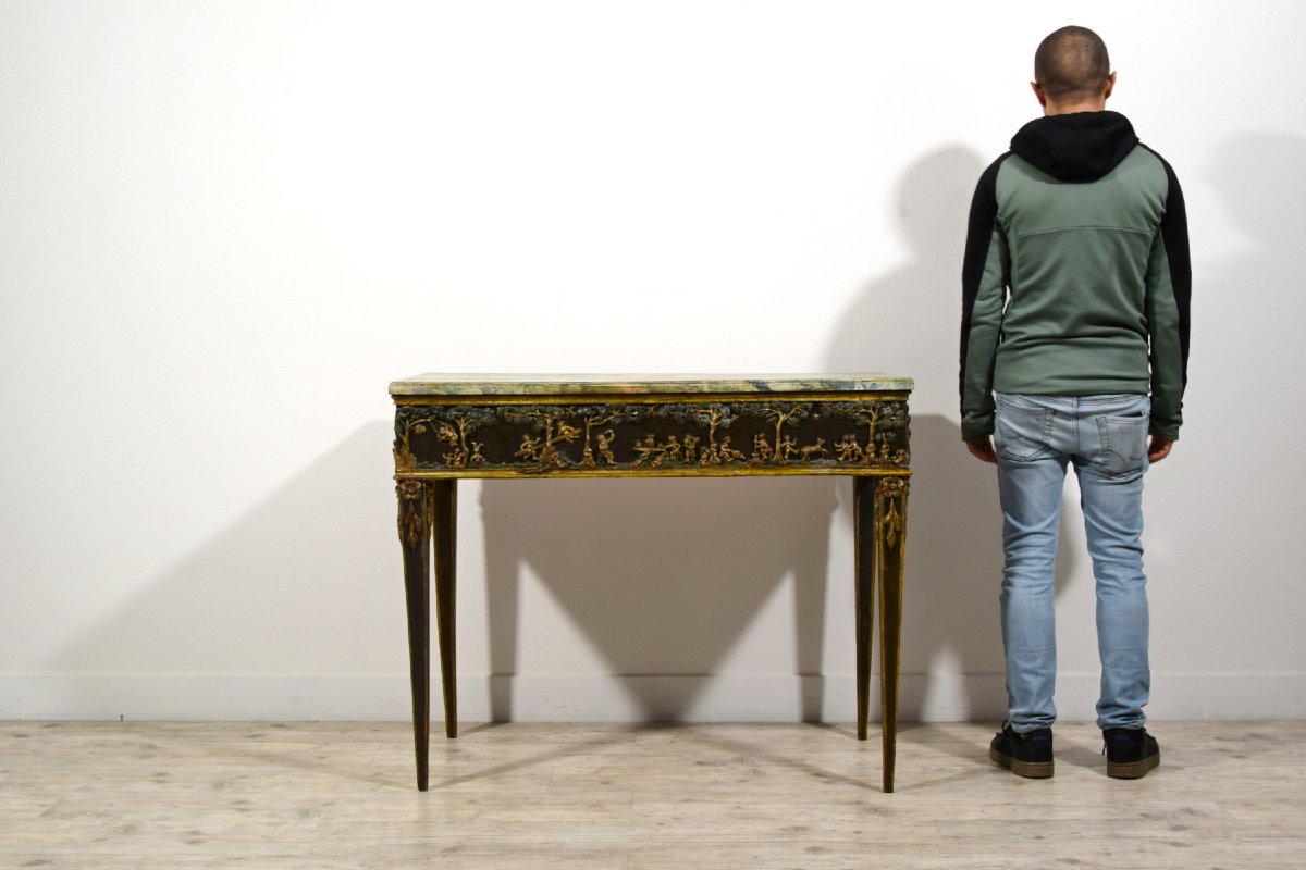 Console en bois laqué et doré à la mecca, Toscane, époque néoclassique, fin du XVIIIᵉ siècle-photo-6
