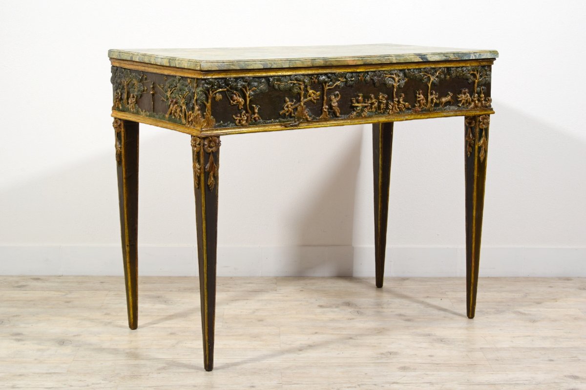 Console en bois laqué et doré à la mecca, Toscane, époque néoclassique, fin du XVIIIᵉ siècle-photo-7