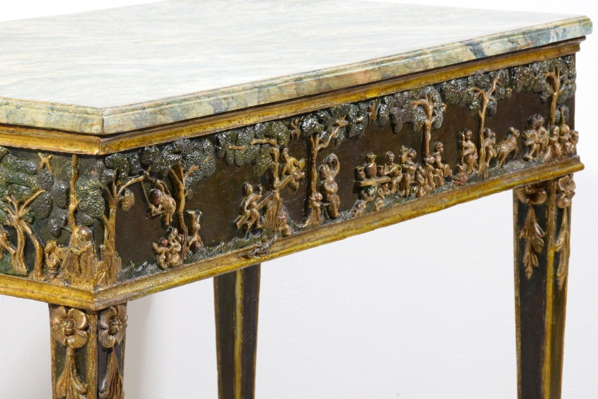 Console en bois laqué et doré à la mecca, Toscane, époque néoclassique, fin du XVIIIᵉ siècle-photo-8
