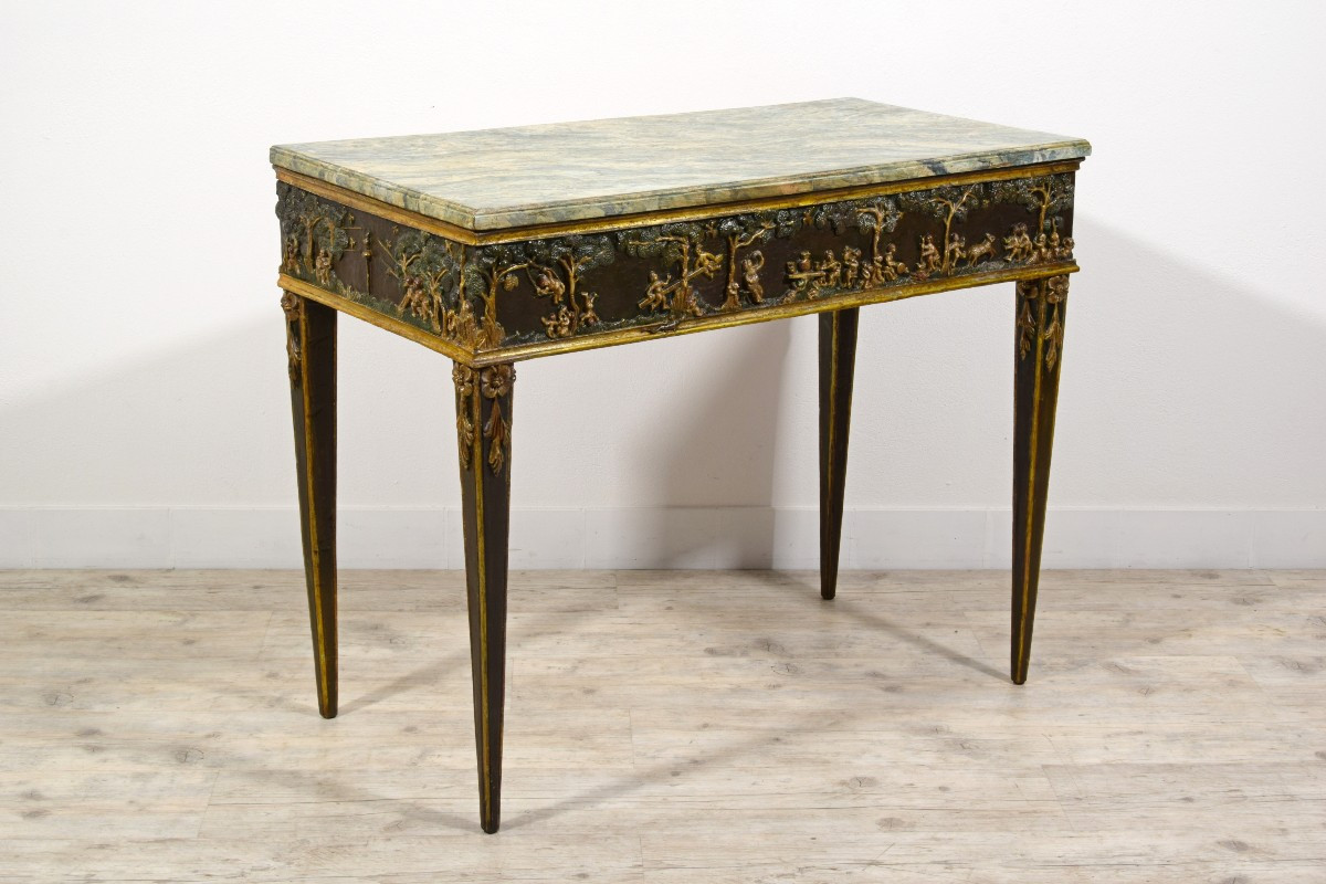 Console en bois laqué et doré à la mecca, Toscane, époque néoclassique, fin du XVIIIᵉ siècle