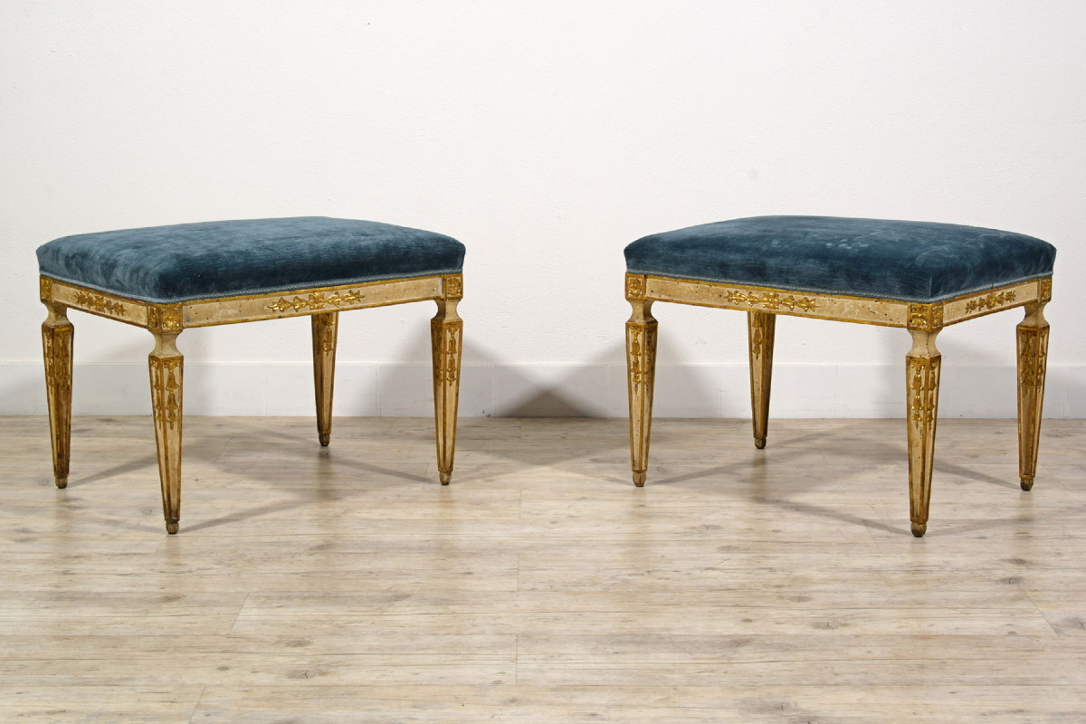 Paire de tabourets néoclassiques, Naples, fin du XVIIIe siècle-photo-4