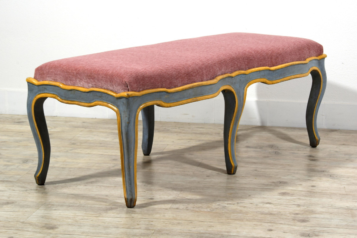  18th Century, Italian Barocchetto Carved And Lacquered Wood Bench-photo-4