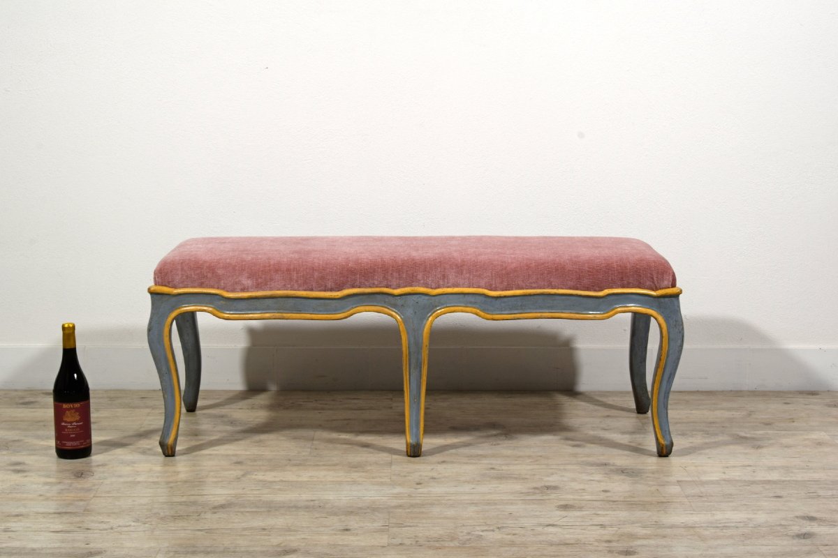  18th Century, Italian Barocchetto Carved And Lacquered Wood Bench-photo-1