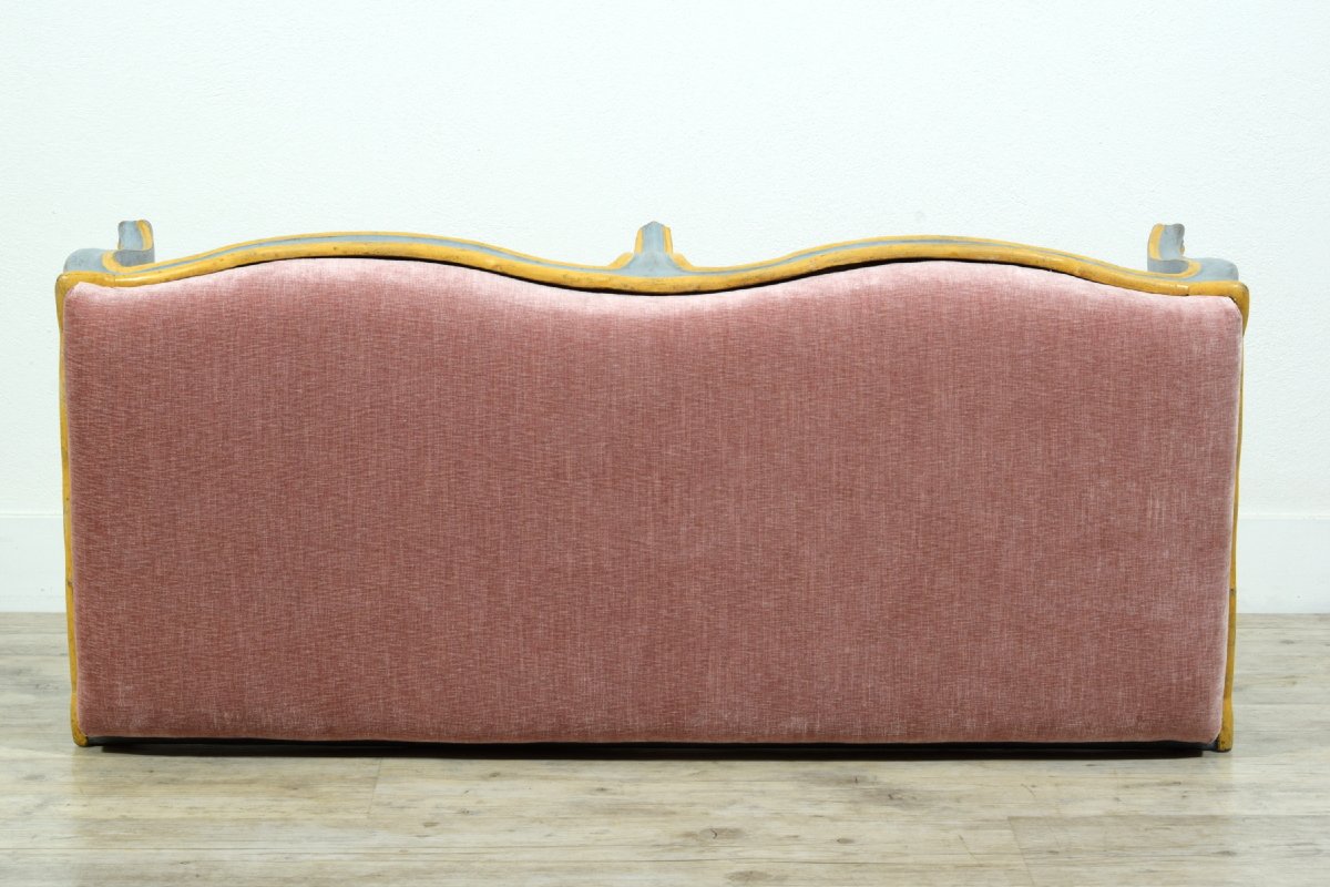  18th Century, Italian Barocchetto Carved And Lacquered Wood Bench-photo-5