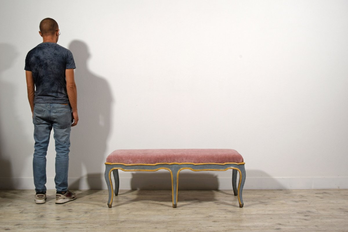  18th Century, Italian Barocchetto Carved And Lacquered Wood Bench-photo-6