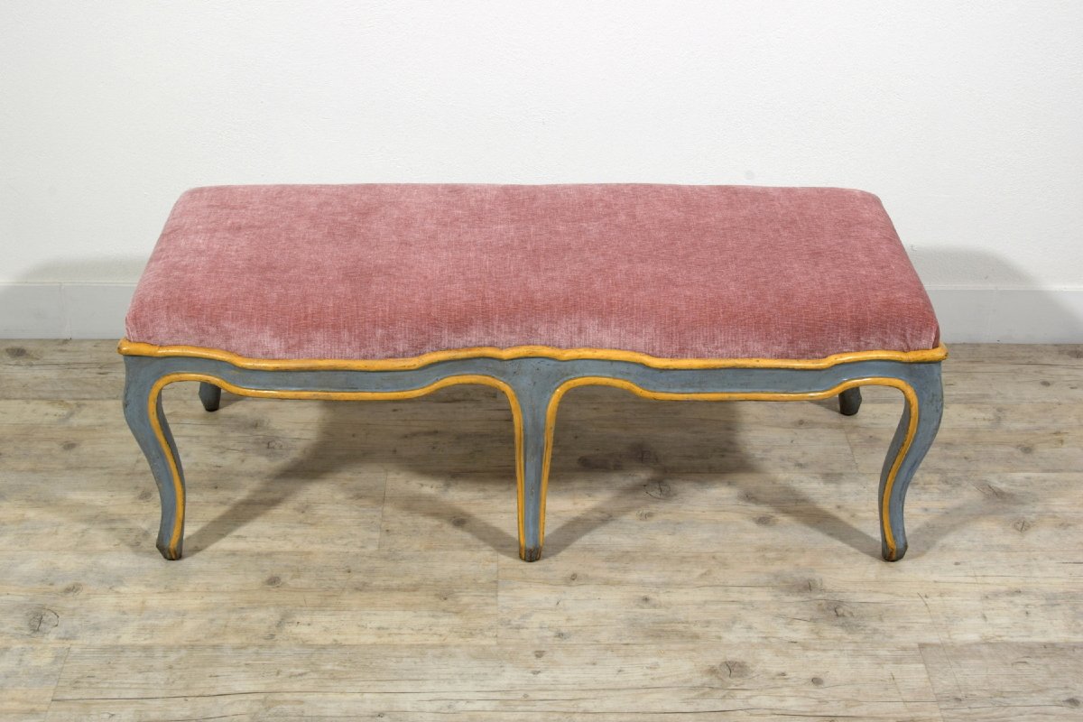  18th Century, Italian Barocchetto Carved And Lacquered Wood Bench-photo-7