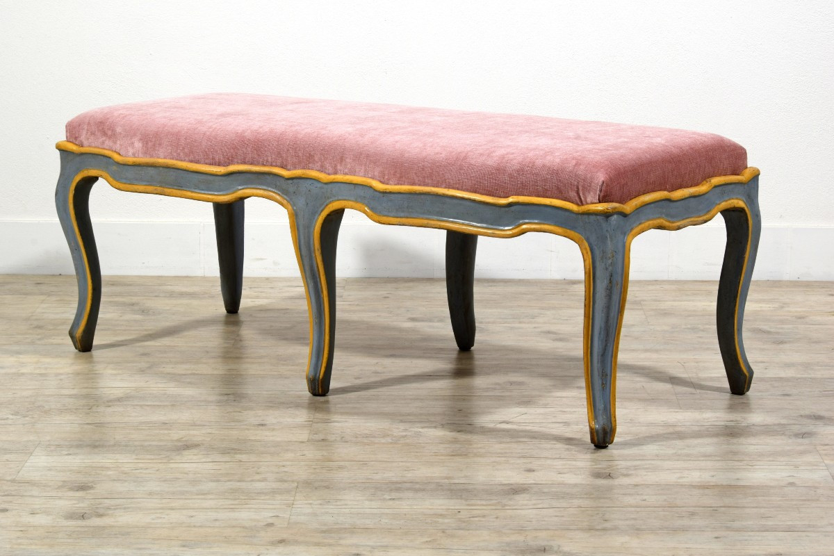  18th Century, Italian Barocchetto Carved And Lacquered Wood Bench