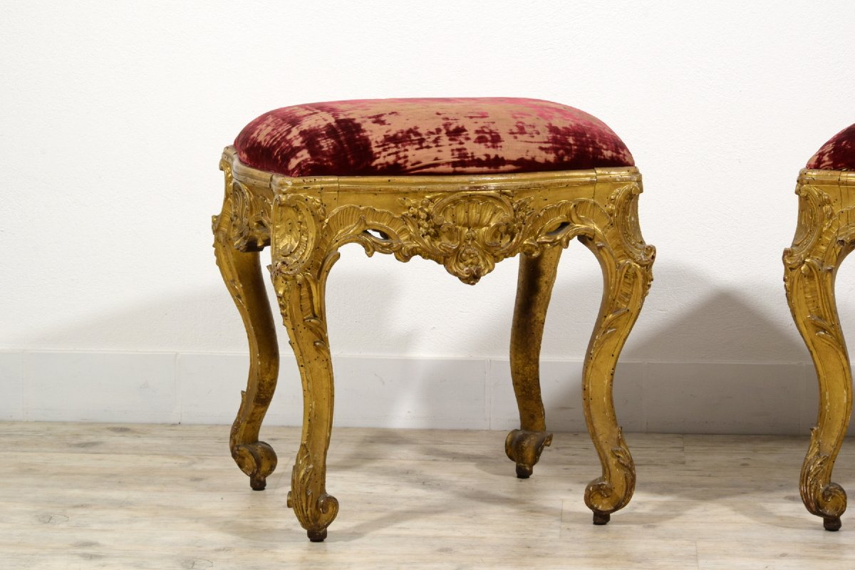 18th Century, Pair Of Baroque French Carved And Gilded Wood Center Stools -photo-8