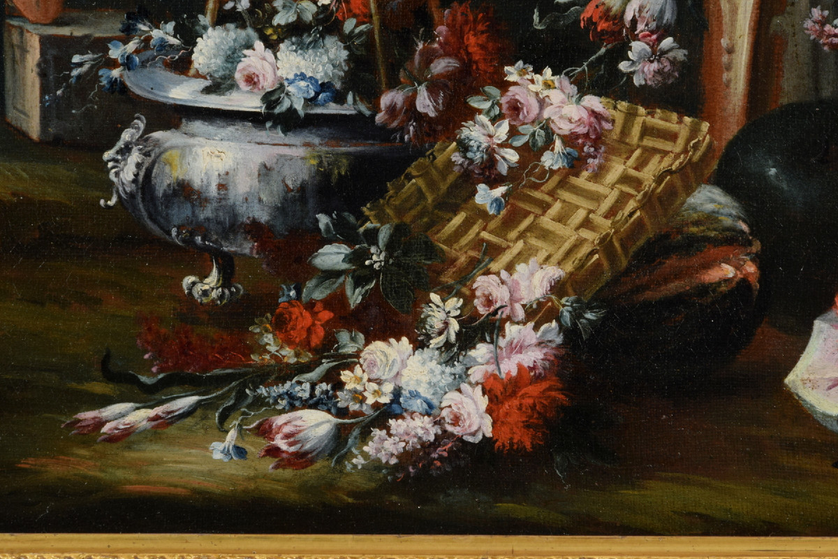Nature morte avec composition de fleurs et pastèque, Francesco Lavagna (Naples 1684-1724)-photo-4