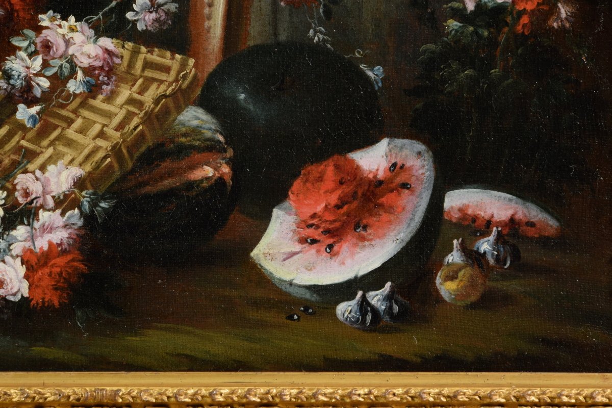 Nature morte avec composition de fleurs et pastèque, Francesco Lavagna (Naples 1684-1724)-photo-3