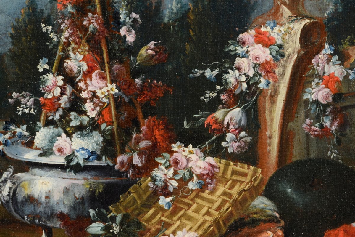 Nature morte avec composition de fleurs et pastèque, Francesco Lavagna (Naples 1684-1724)-photo-4