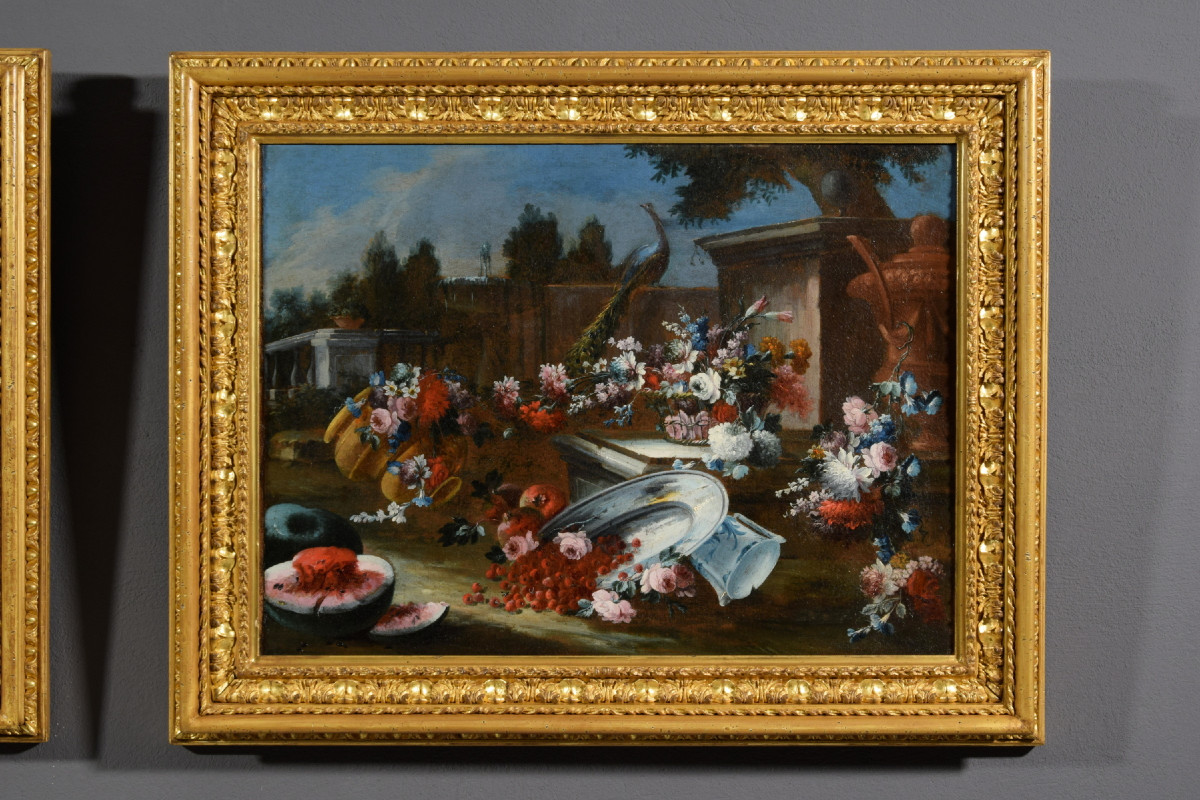 Francesco Lavagna (naples 1684-1724), Pair Of Still Life With Flowers And Watermelon-photo-2