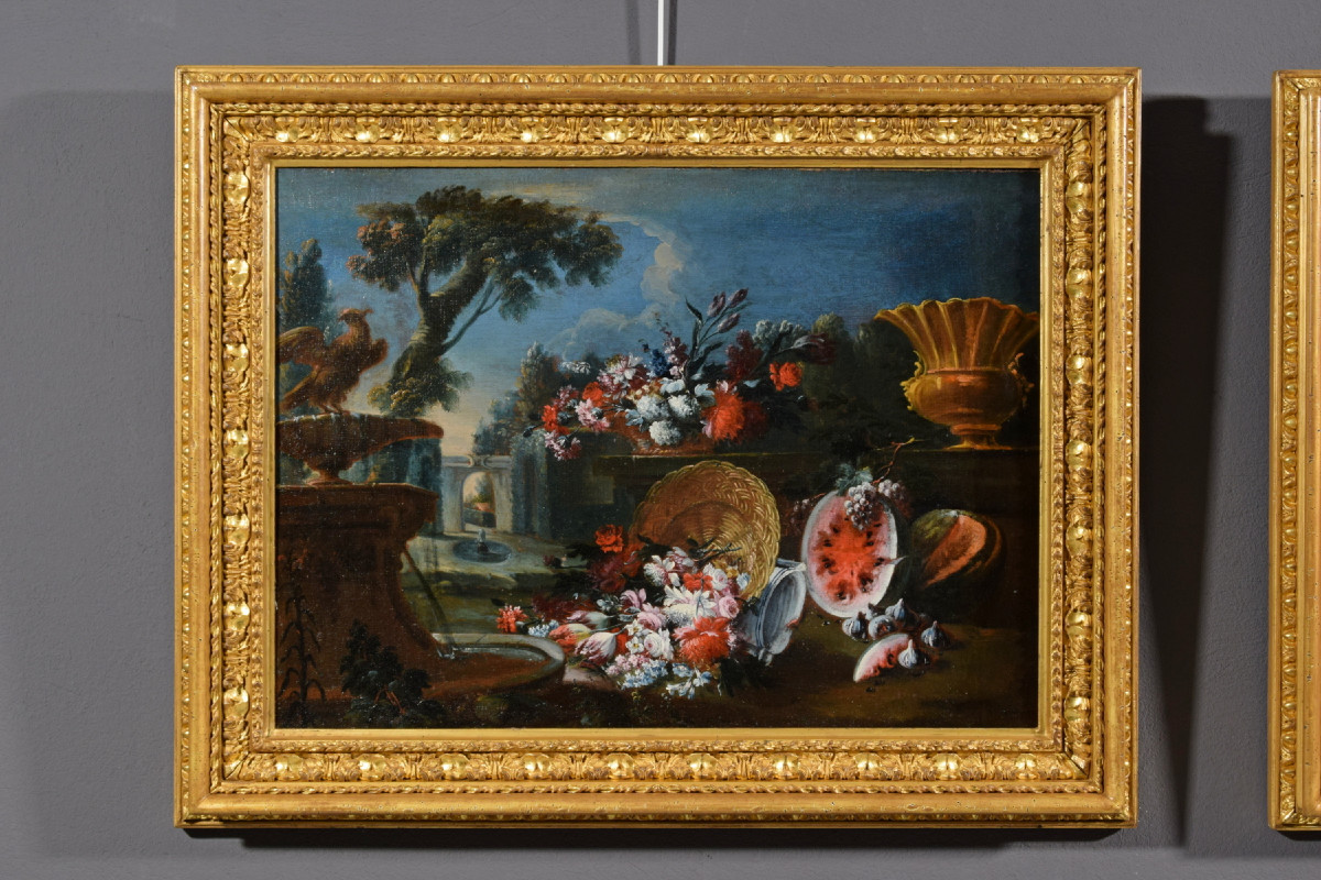 Francesco Lavagna (naples 1684-1724), Pair Of Still Life With Flowers And Watermelon-photo-3