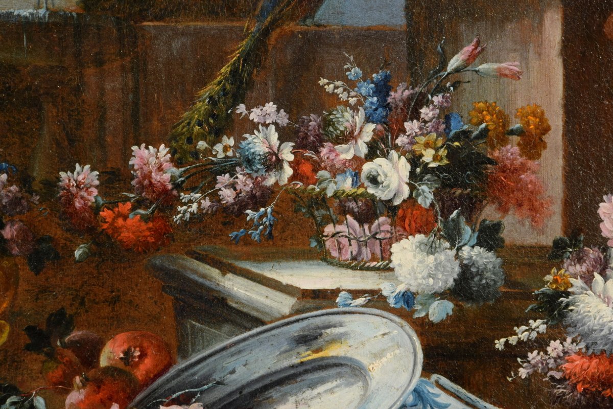 Francesco Lavagna (naples 1684-1724), Pair Of Still Life With Flowers And Watermelon-photo-3