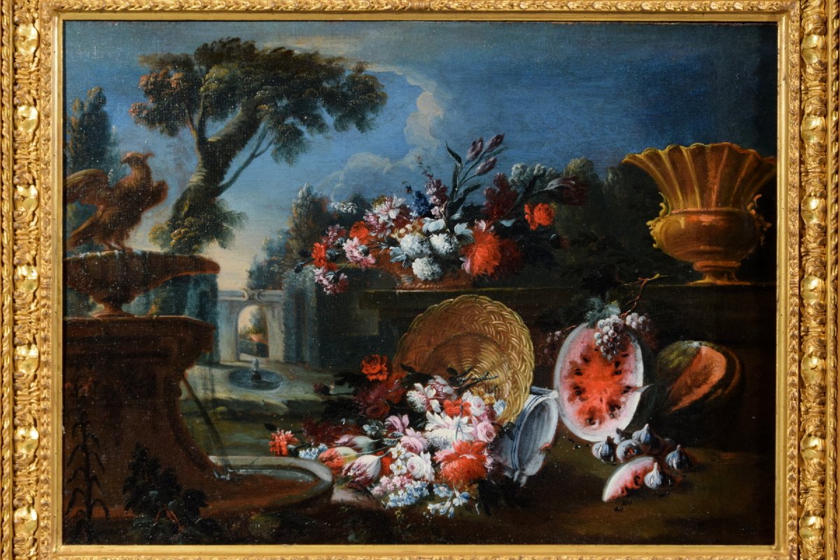 Francesco Lavagna (naples 1684-1724), Pair Of Still Life With Flowers And Watermelon-photo-4