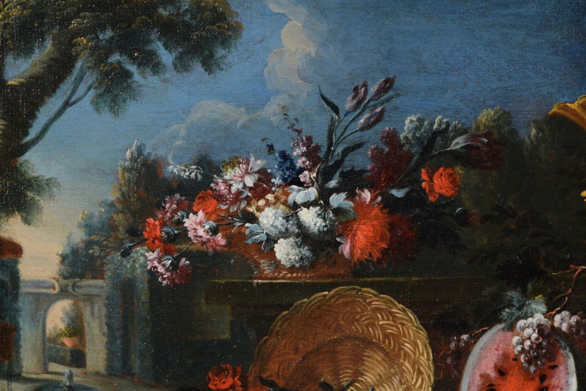 Francesco Lavagna (naples 1684-1724), Pair Of Still Life With Flowers And Watermelon-photo-5