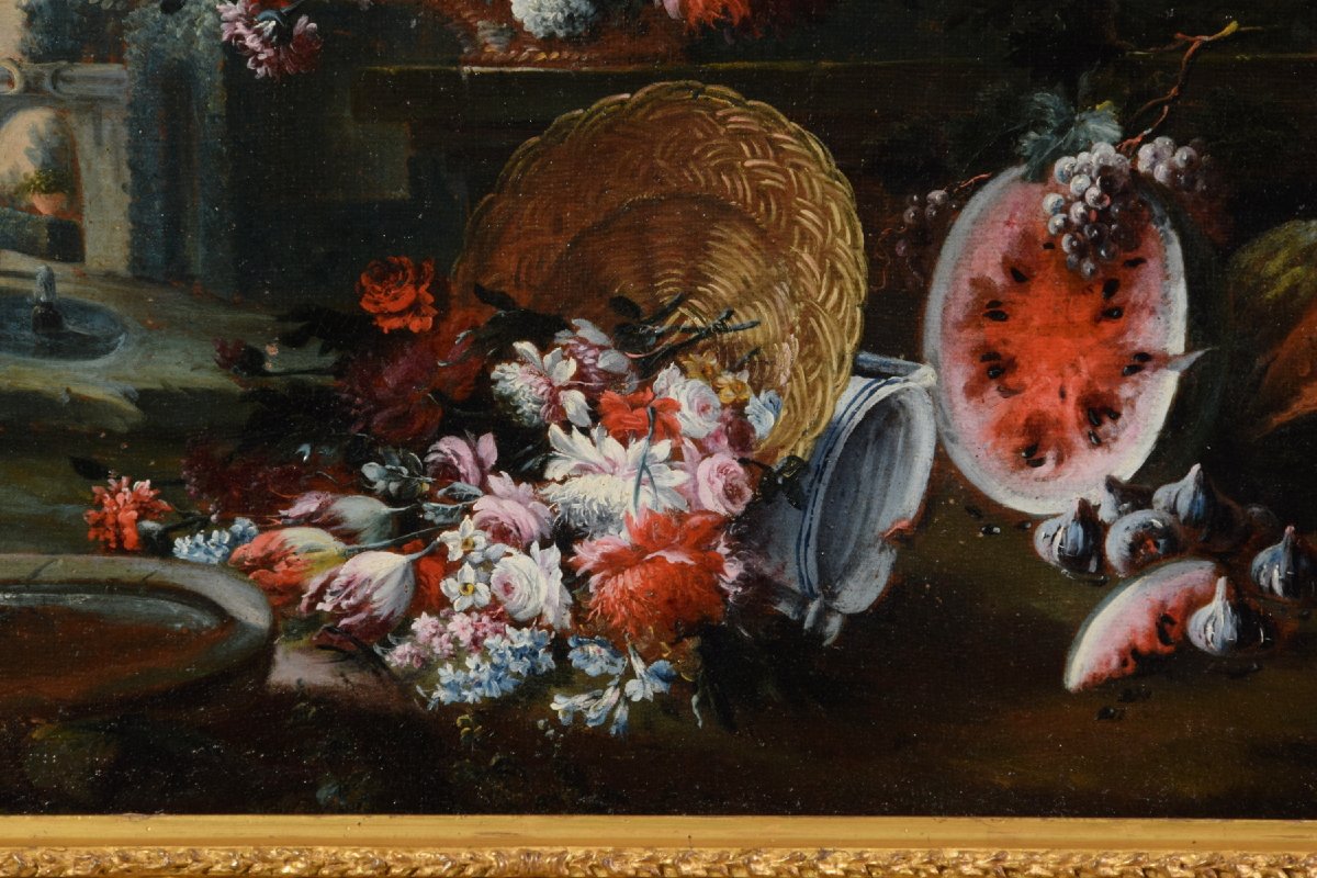 Francesco Lavagna (naples 1684-1724), Pair Of Still Life With Flowers And Watermelon-photo-6