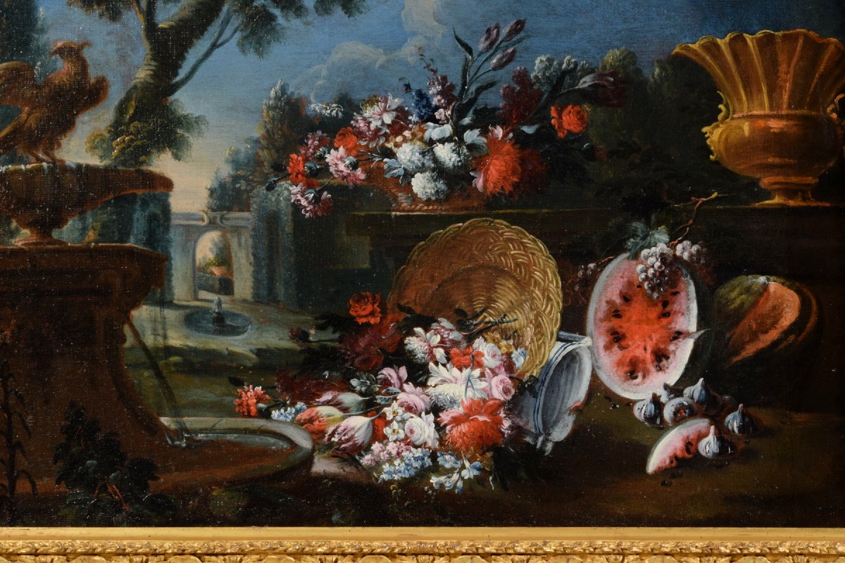 Francesco Lavagna (naples 1684-1724), Pair Of Still Life With Flowers And Watermelon-photo-7