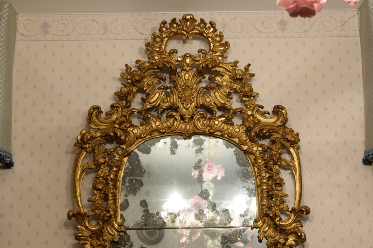 Miroir baroque en bois sculpté et doré, Turin, milieu du XVIIIe siècle-photo-2