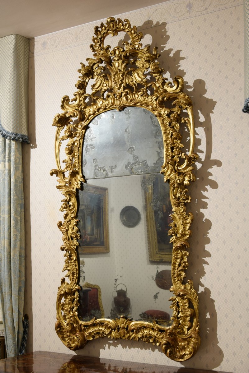 Miroir baroque en bois sculpté et doré, Turin, milieu du XVIIIe siècle-photo-5