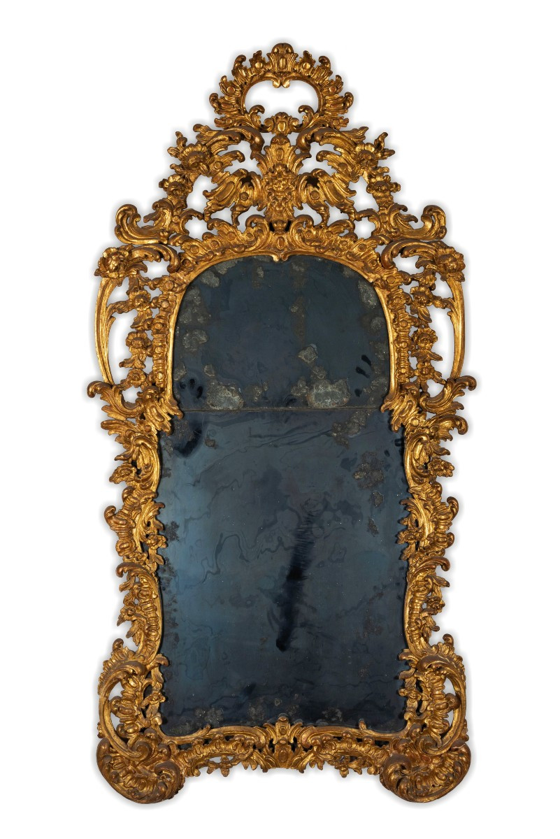 Miroir baroque en bois sculpté et doré, Turin, milieu du XVIIIe siècle
