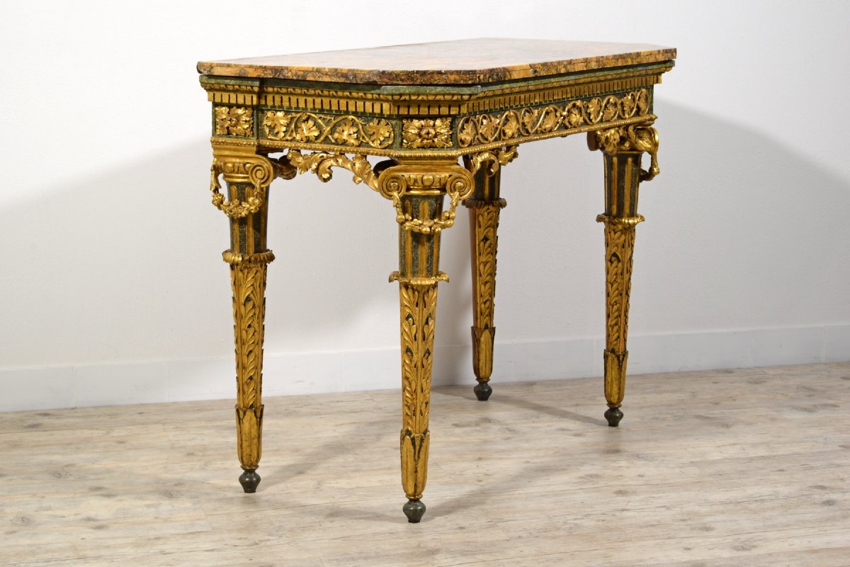 Console et miroir néoclassiques en bois sculpté, laqué et doré, Italie, fin du XVIIIe siècle-photo-4