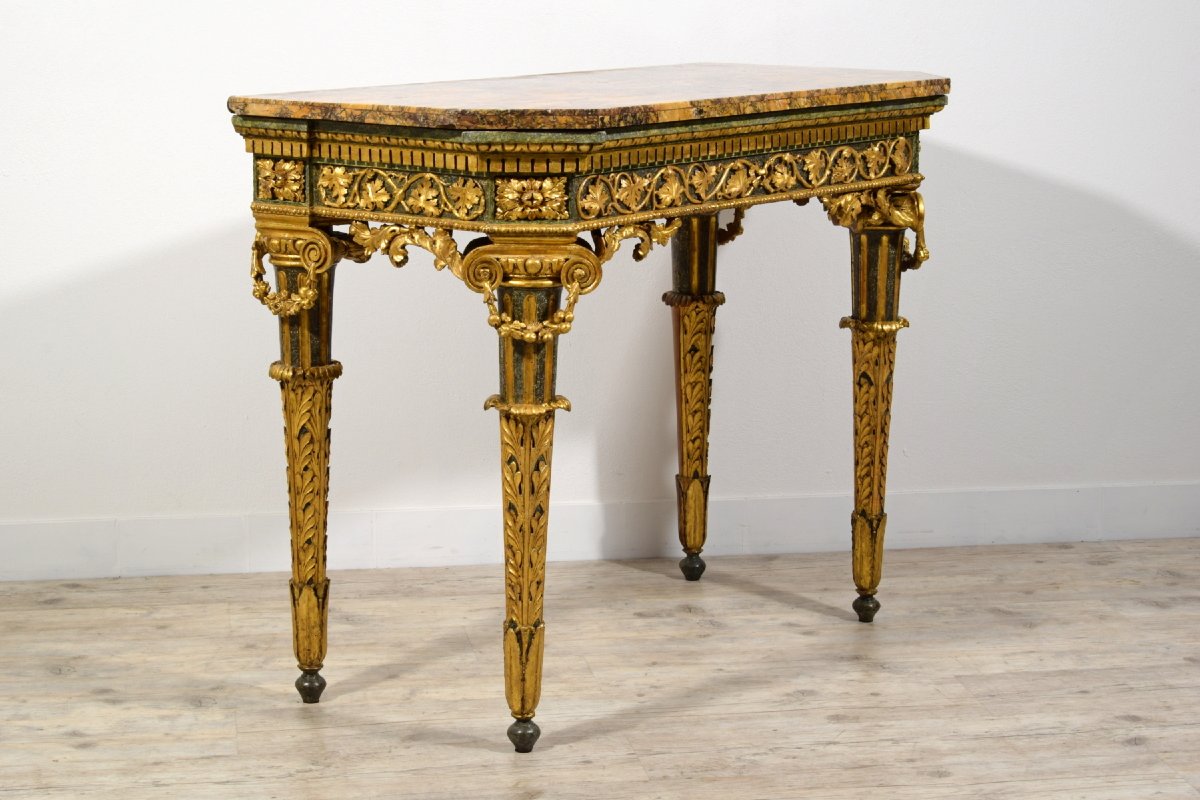 Console et miroir néoclassiques en bois sculpté, laqué et doré, Italie, fin du XVIIIe siècle-photo-8