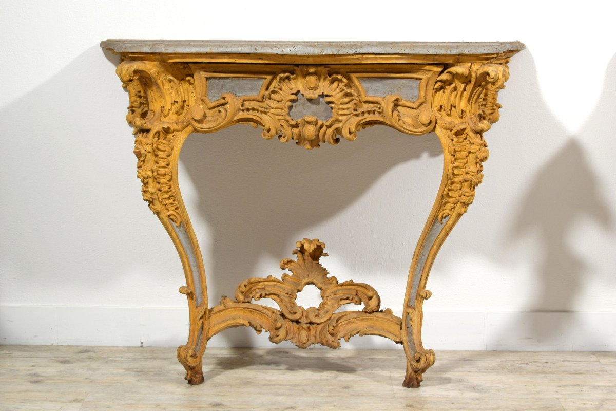 Paire de rares consoles en bois sculpté et laqué, Italie, XVIIIᵉ siècle-photo-4