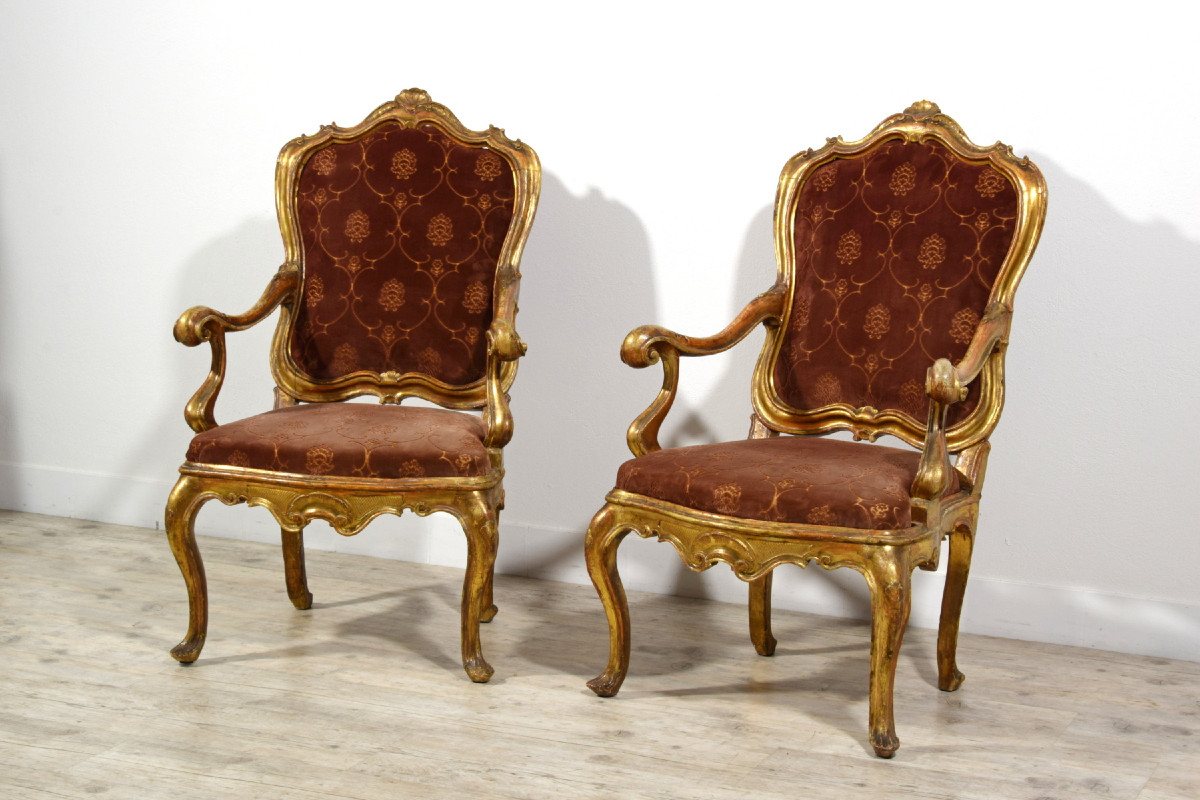 Pair Of Carved And Gilded Wood Armchairs, Barocchetto Period, Mid-18th Century, Venice-photo-3