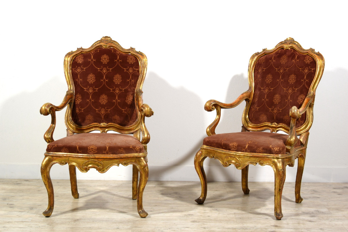 Pair Of Carved And Gilded Wood Armchairs, Barocchetto Period, Mid-18th Century, Venice-photo-4
