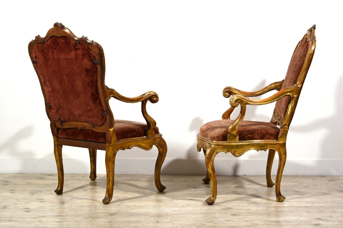 Pair Of Carved And Gilded Wood Armchairs, Barocchetto Period, Mid-18th Century, Venice-photo-4