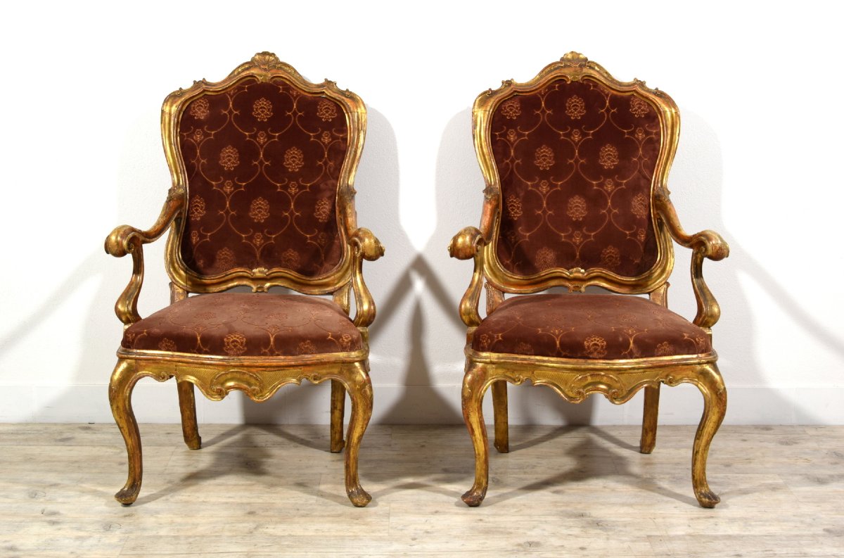 Pair Of Carved And Gilded Wood Armchairs, Barocchetto Period, Mid-18th Century, Venice-photo-6