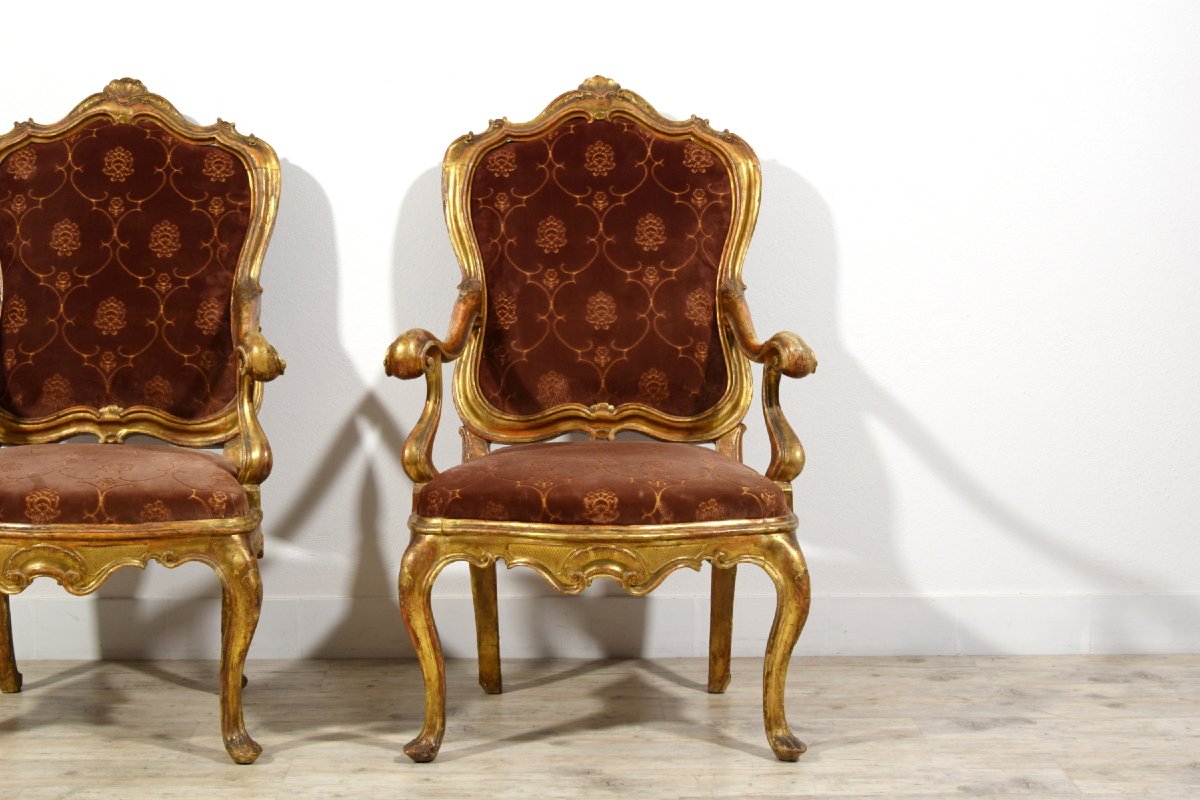 Pair Of Carved And Gilded Wood Armchairs, Barocchetto Period, Mid-18th Century, Venice-photo-8