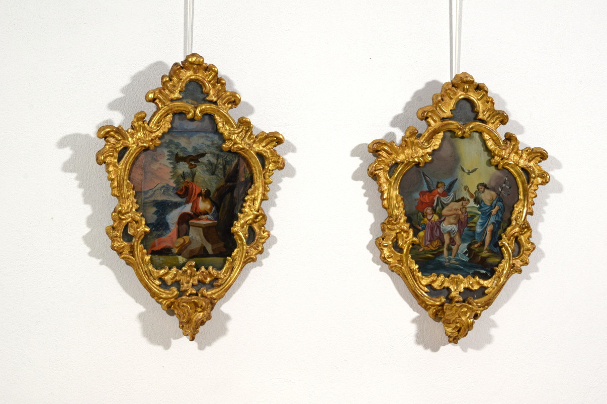 Pair Of Oil On Glass Paintings, Michele Antonio Milocco, Italy, 18th Century-photo-2