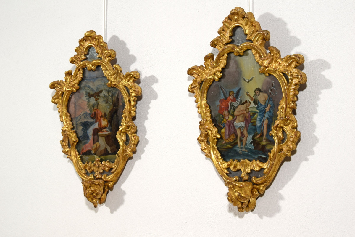 Pair Of Oil On Glass Paintings, Michele Antonio Milocco, Italy, 18th Century-photo-3