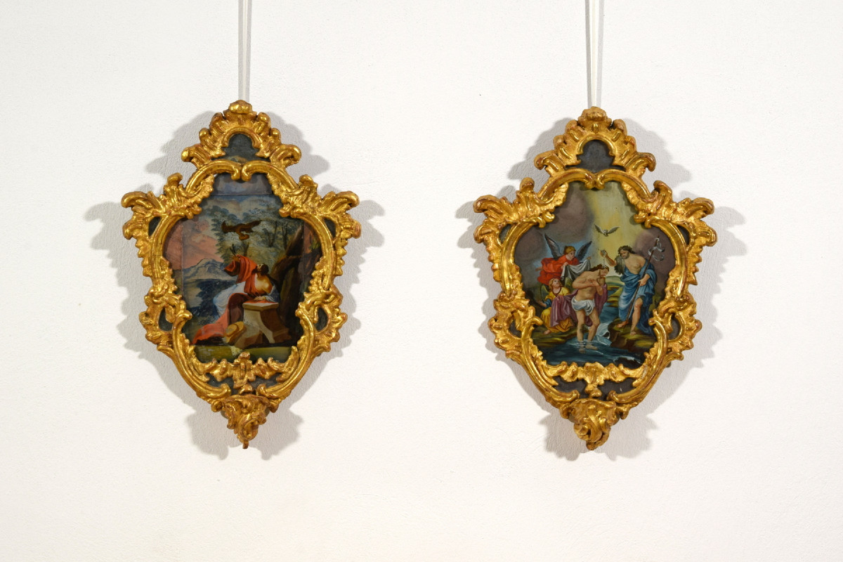 Pair Of Oil On Glass Paintings, Michele Antonio Milocco, Italy, 18th Century-photo-4