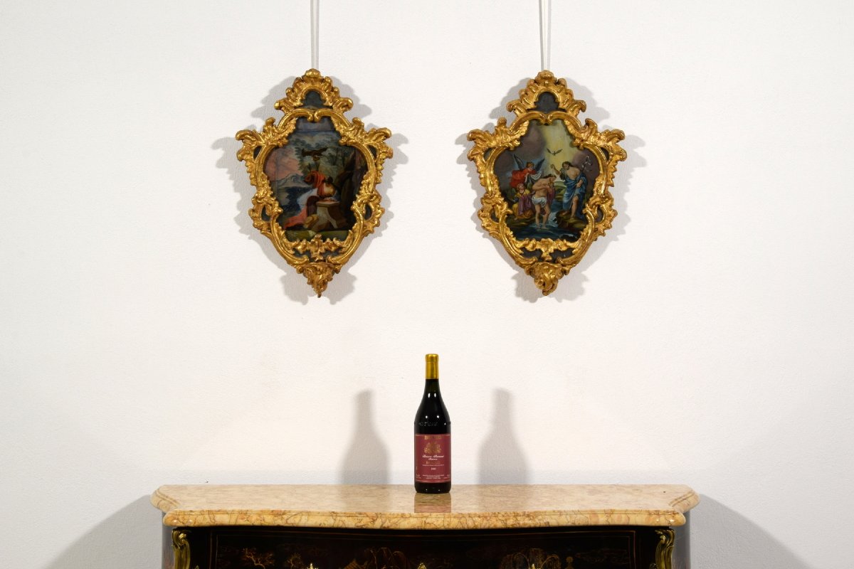 Pair Of Oil On Glass Paintings, Michele Antonio Milocco, Italy, 18th Century-photo-1