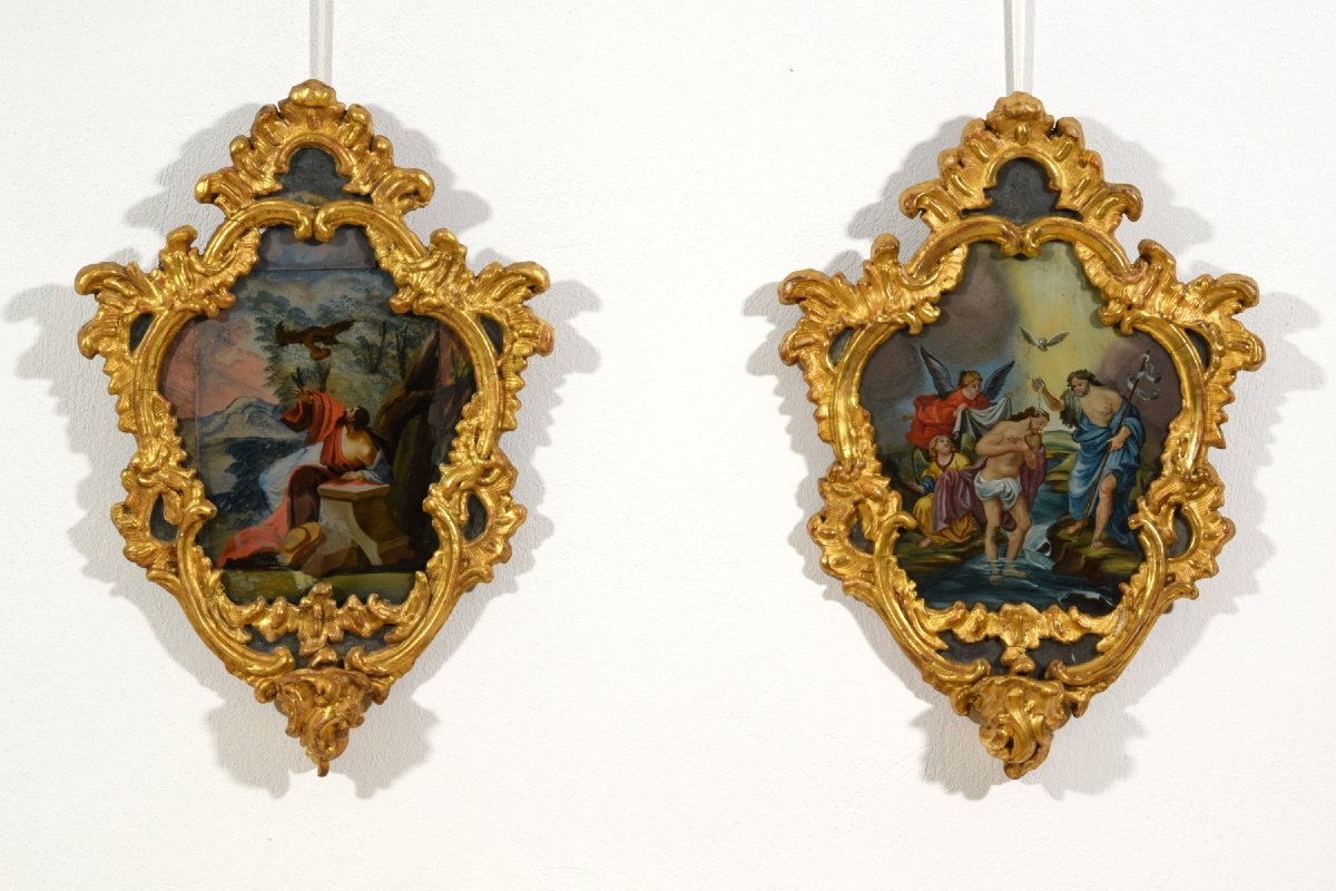Pair Of Oil On Glass Paintings, Michele Antonio Milocco, Italy, 18th Century-photo-2