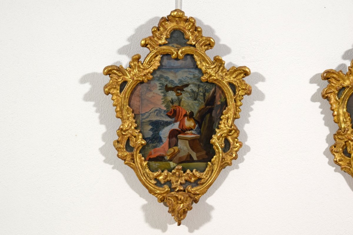 Pair Of Oil On Glass Paintings, Michele Antonio Milocco, Italy, 18th Century-photo-3