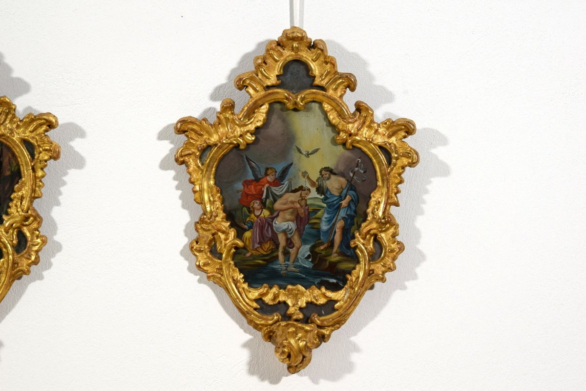 Pair Of Oil On Glass Paintings, Michele Antonio Milocco, Italy, 18th Century-photo-4
