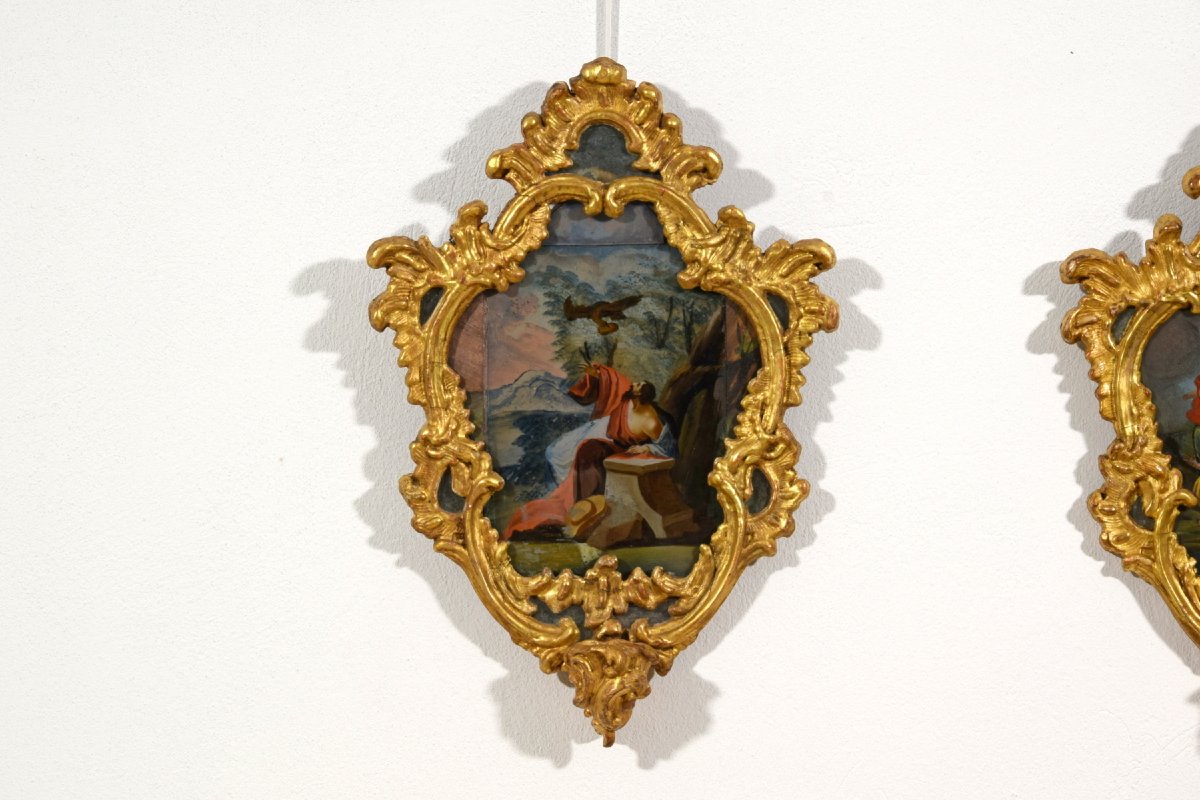 Pair Of Oil On Glass Paintings, Michele Antonio Milocco, Italy, 18th Century-photo-8