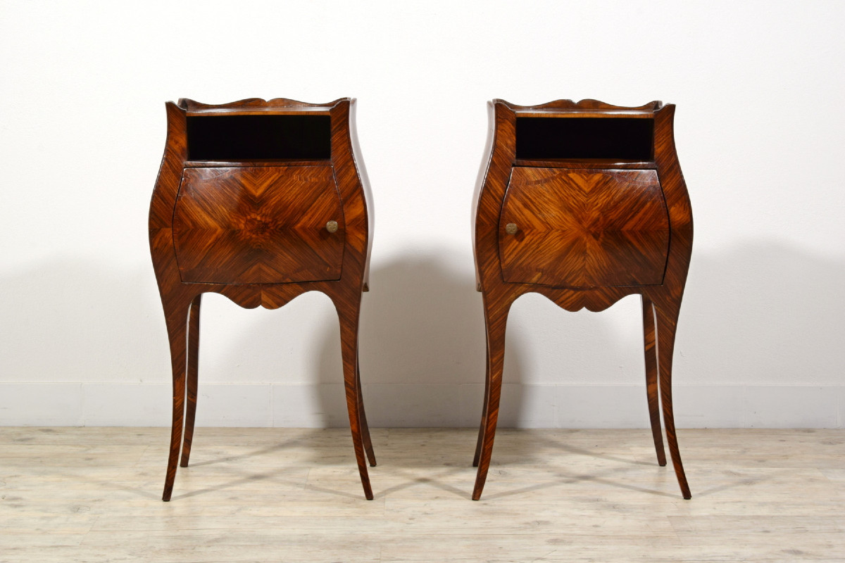 Pair Of Veneered Small Cabinets, Genoa, Barocchetto Style, Late 19th Century-photo-2
