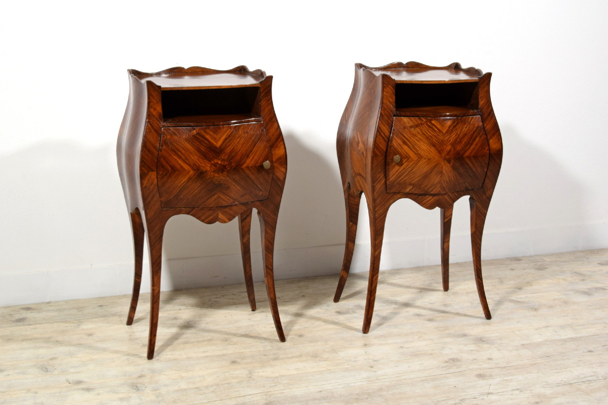 Pair Of Veneered Small Cabinets, Genoa, Barocchetto Style, Late 19th Century-photo-4