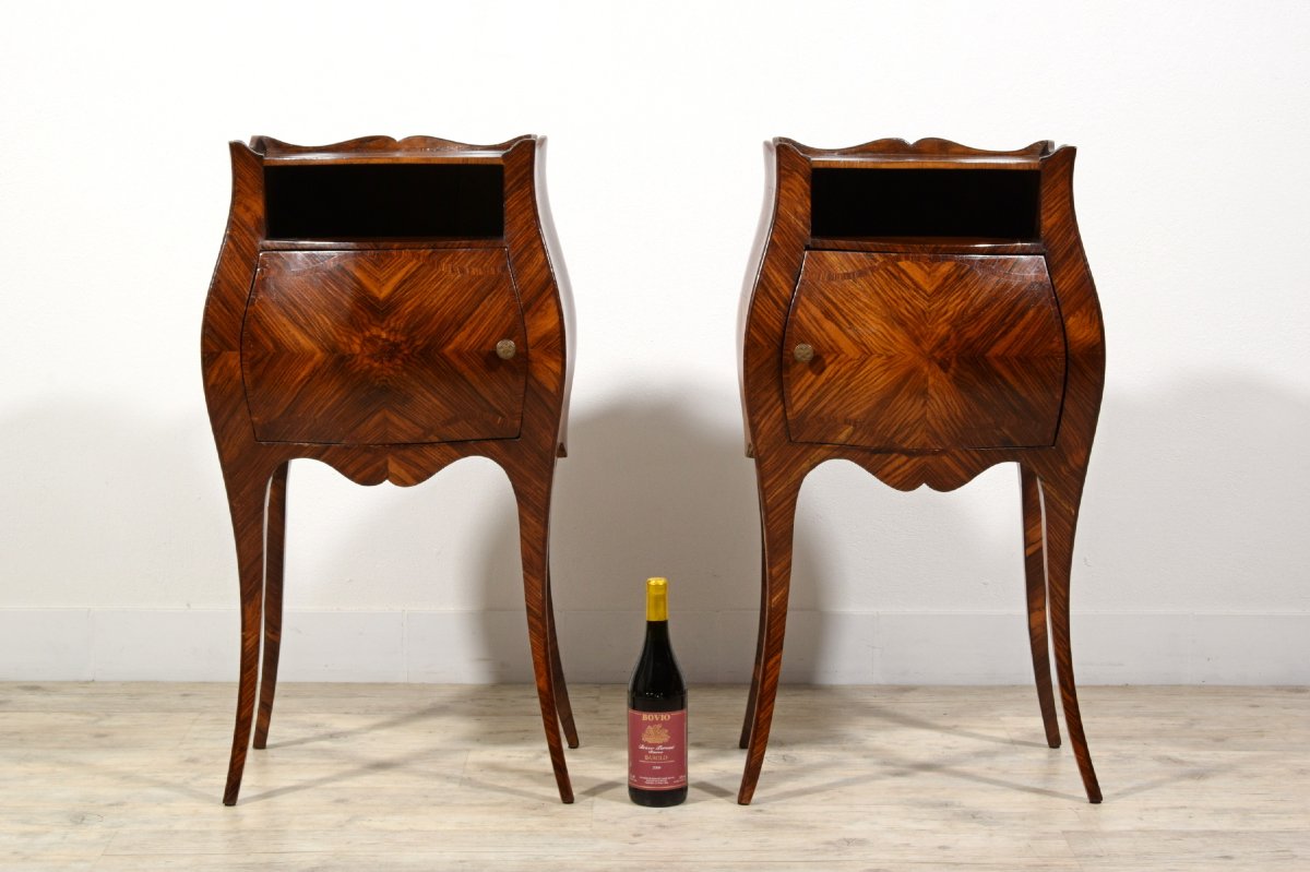 Pair Of Veneered Small Cabinets, Genoa, Barocchetto Style, Late 19th Century-photo-1