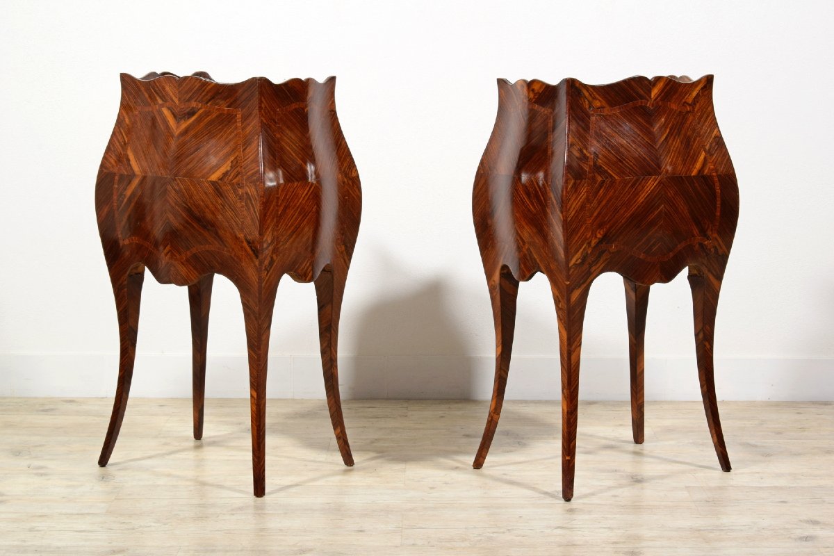 Pair Of Veneered Small Cabinets, Genoa, Barocchetto Style, Late 19th Century-photo-3